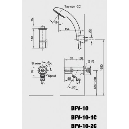 Bản vẽ kỹ thuật Bộ vòi sen tắm nước lạnh Inax BFV-10-1C
