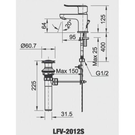 Bản vẽ kỹ thuật Vòi chậu lavabo nóng lạnh Inax LFV-2012S