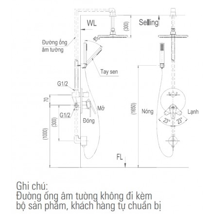 Bản vẽ kỹ thuật Bộ sen tắm âm tường Inax BFV-71SEC