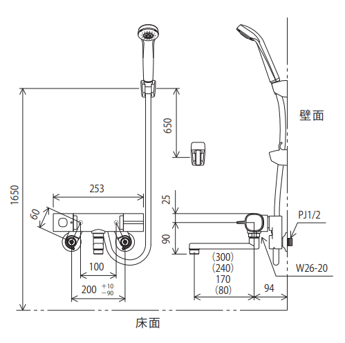 Bản vẽ kỹ thuật Vòi xả bồn chỉnh nhiệt độ KVK FTB100KRJT nội địa Nhật