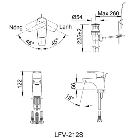 Bản vẽ kỹ thuật Vòi chậu lavabo nóng lạnh Inax LFV-212S