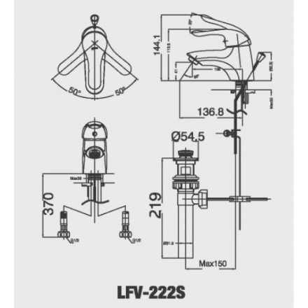 Bản vẽ kỹ thuật Vòi chậu lavabo nóng lạnh Inax LFV-222S