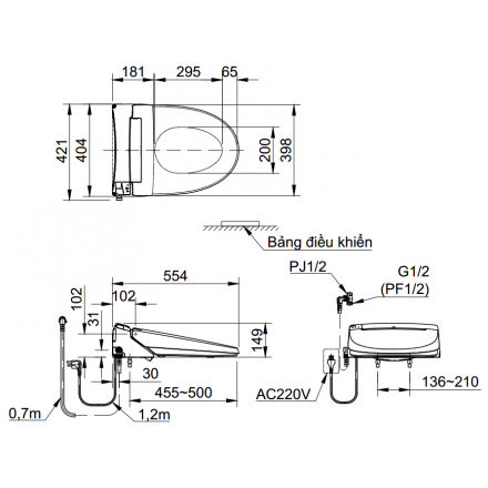 Bản vẽ kỹ thuật Nắp bồn cầu điện tử Inax CW-KB22AVN