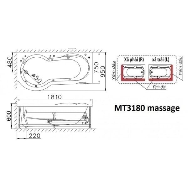 Bồn tắm massage Caesar MT3180L(R)