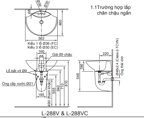 bản vẽ kỹ thuật chậu L-288V+chân L-288VC