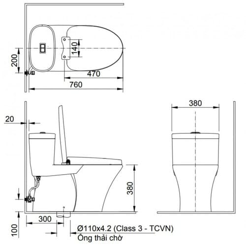 Bản vẽ kỹ thuật Bồn cầu Inax AC959VAN-2 1 khối 