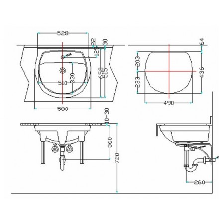 Bản vẽ kỹ thuật Chậu rửa âm bàn Inax AL-2094V (EC/FC)