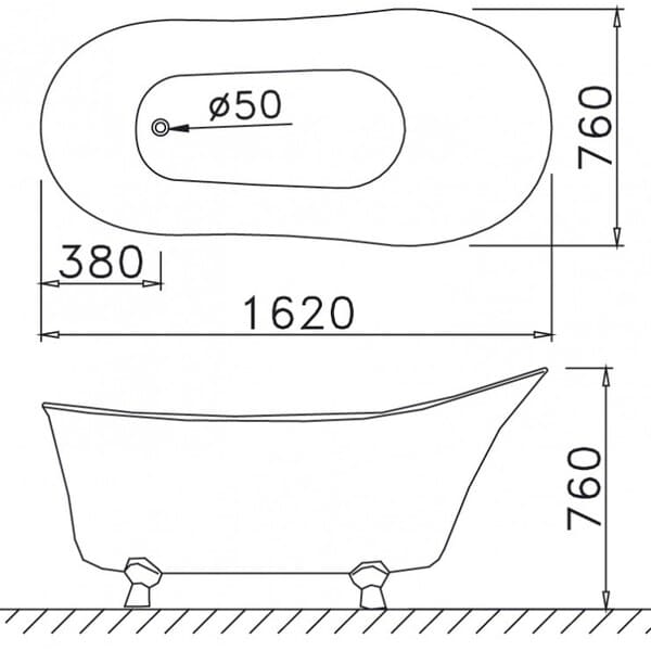 Bản vẽ kỹ thuật bồn tắm đặt sàn KT1160 Caesar