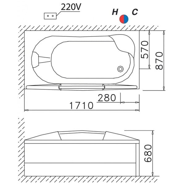 Bản vẽ kỹ thuật bồn tắm massage Caesar MT3370L(R)