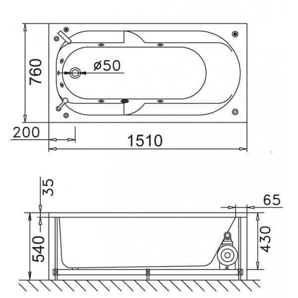 Bản vẽ kỹ thuật bồn tắm xây Caesar AT0350