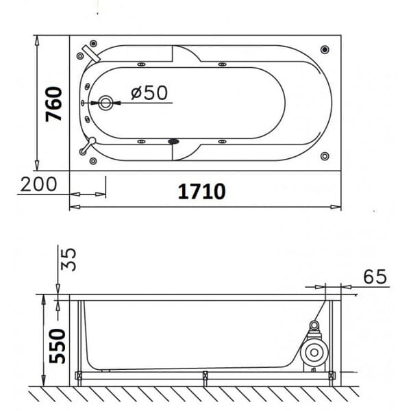 Bản vẽ kỹ thuật bồn tắm xây Caesar AT0670