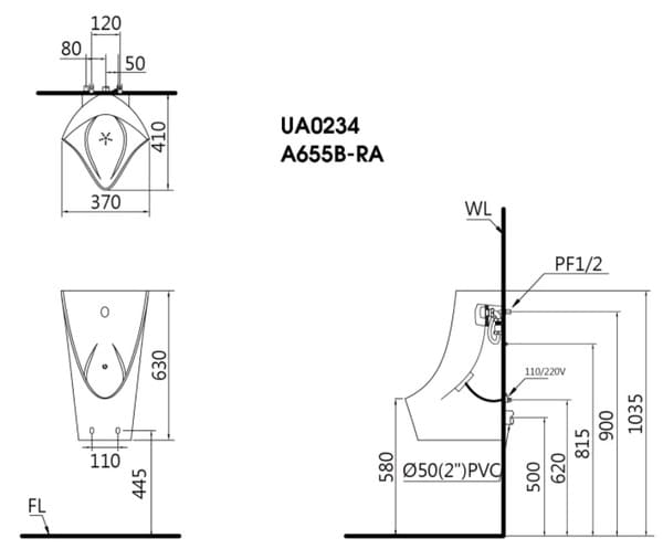 Bản vẽ kỹ thuật sản phẩm tiểu năm UA0234 Caesar