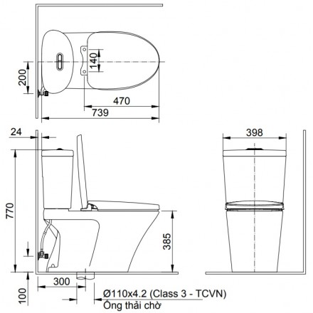 Bản vẽ kỹ thuật Bồn cầu 2 khối Inax AC-700VAN