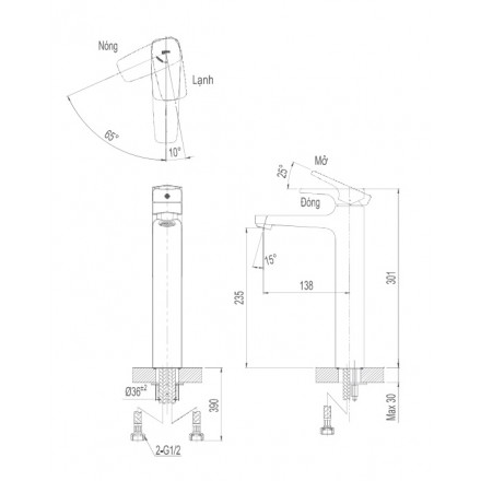 Bản vẽ kỹ thuật Vòi chậu nóng lạnh Inax LFV-5000SH (dành cho chậu lavabo)