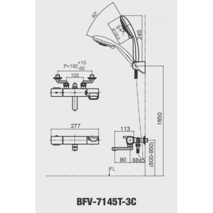 Bản vẽ kỹ thuật Bộ vòi sen tắm nhiệt độ Inax BFV-7145T-3C