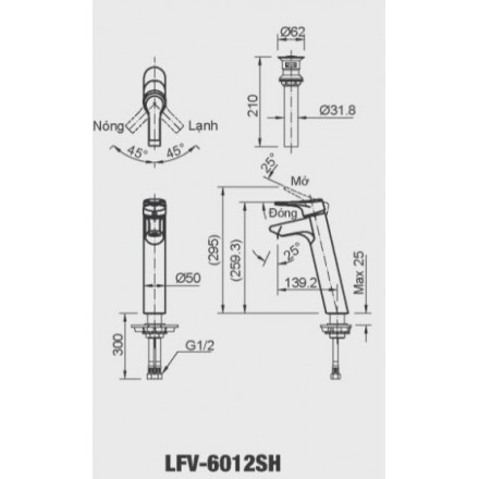 Bản vẽ kỹ thuật Loại sản phẩm: Vòi chậu Lavabo Inax nóng - lạnh