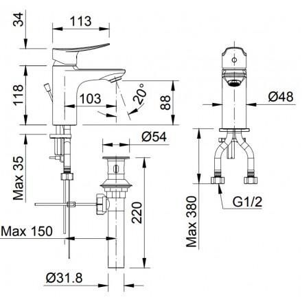 Bản vẽ kỹ thuật Vòi chậu lavabo nóng lạnh Inax LFV-502S