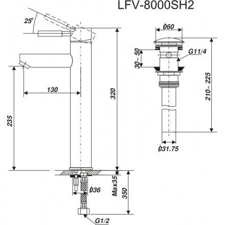 Bản vẽ kỹ thuật Vòi chậu nóng lạnh Inax LFV-8000SH2( dùng cho chậu lavabo)