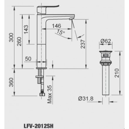 Bản vẽ kỹ thuật Vòi chậu nóng lạnh Inax LFV-2012SH (dành cho chậu lavabo)