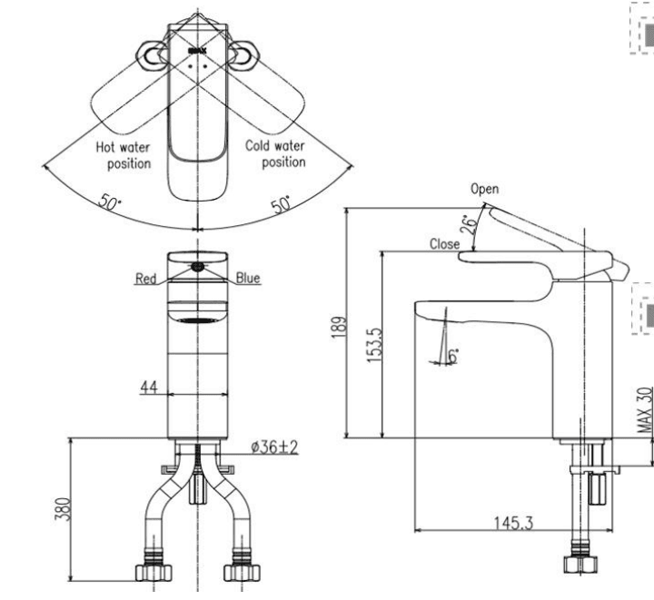 Bản vẽ kỹ thuật Vòi chậu lavabo nóng lạnh Inax LFV-632S