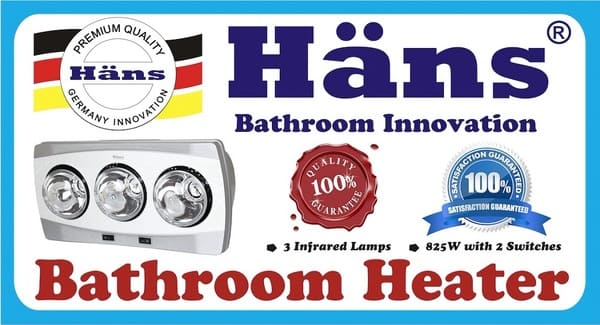 Đèn sưởi phòng tắm Hans 3 bóng H3B thông số kỹ thuật