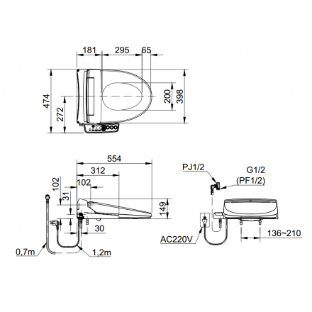 Bản vẽ kỹ thuật Nắp bồn cầu điện tử Inax CW-KB22AVN