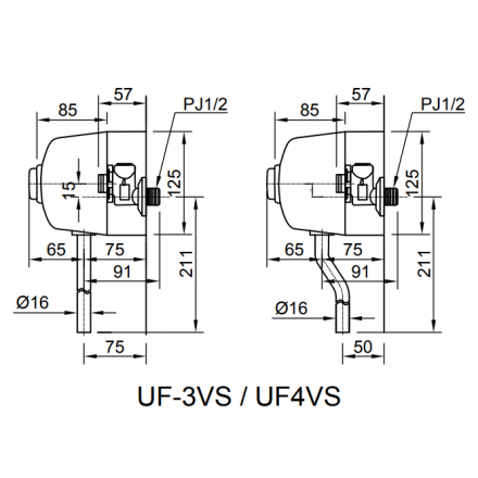 Bản vẽ kỹ thuật Van xả nhấn bồn tiểu Inax UF-3VS (ống thẳng)